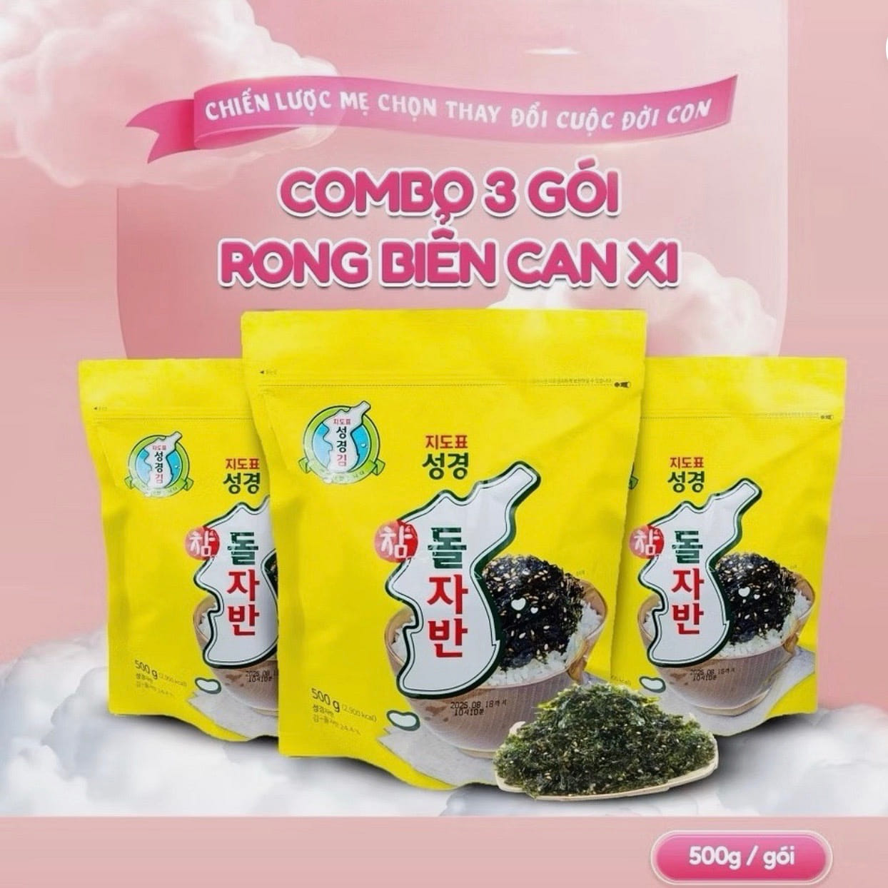 Korean Dried Seaweed Snack Seasoning 3 X 500g. 3 팩