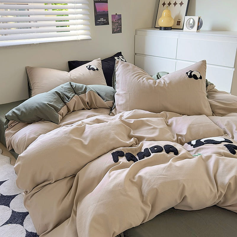 Bedding Set Queen Size Fitted Sheetx1 Duvet Coverx1 Pillow Casex2 Camel 1 ส่วน