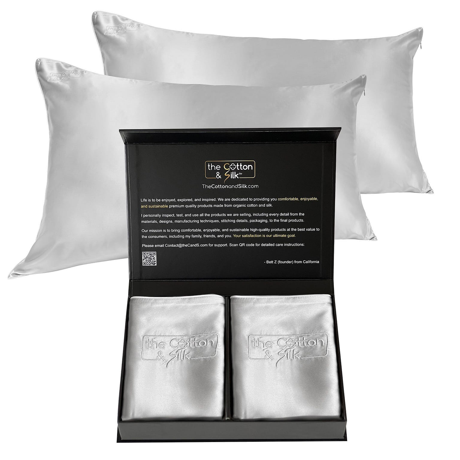 Luxurious 22 Momme Mulberry Silk Pillowcase Set of 2, Silver Standard/Full (20“ x 26“) Set of 2 / Silver 0.5 ปอนด์