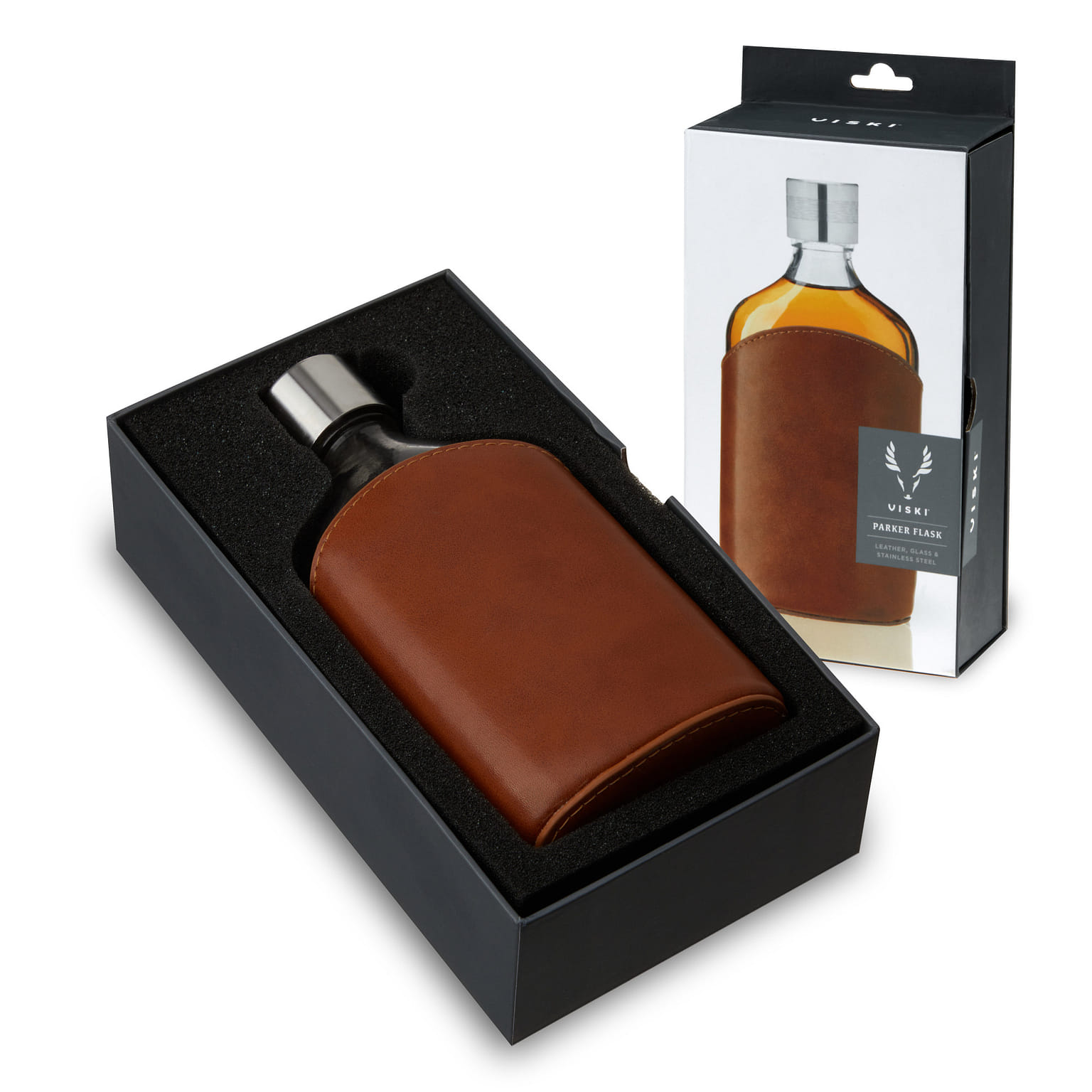 Parker Leather-Wrapped Glass Flask by Viski 1 each