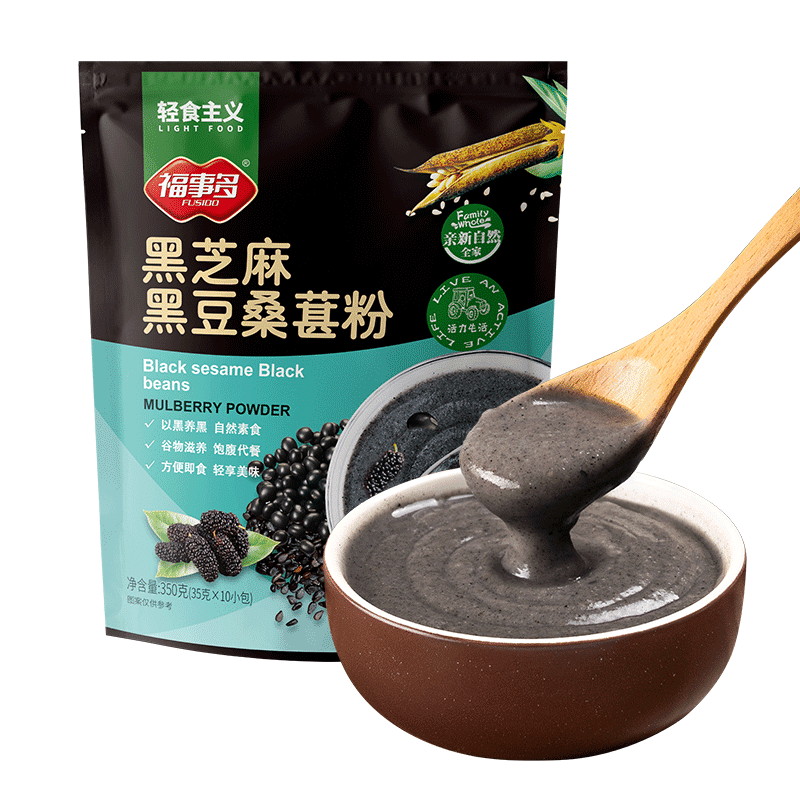 Fushiduo Black Sesame, Black Beans, Mulberry Powder, Meal Replacement, Satiety Nutrition, Breakfast Brewing, Ready-to-Drink, 350g*1 bag 350 그램