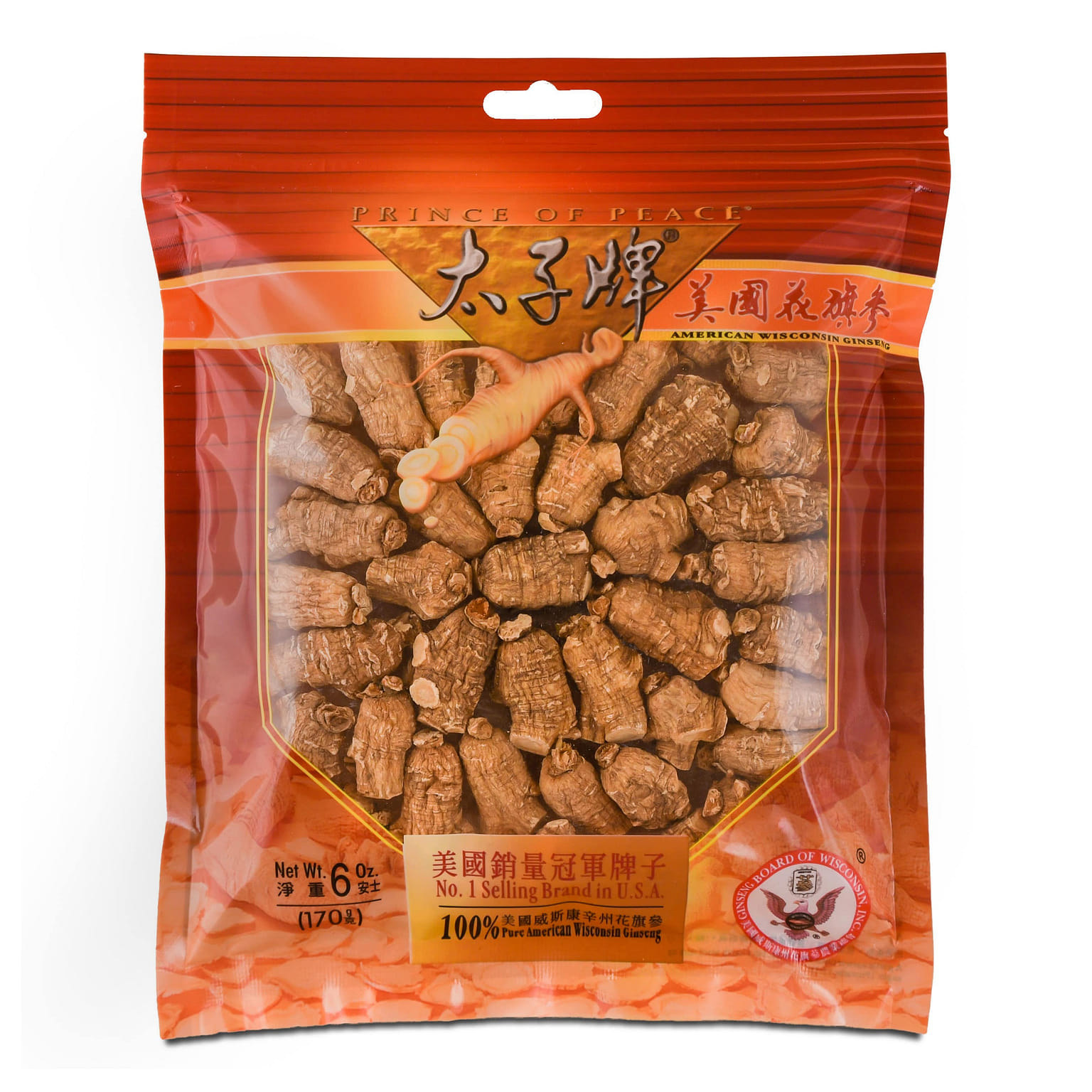 Prince of Peace Wisconsin American Ginseng Large Round Roots 6 온스