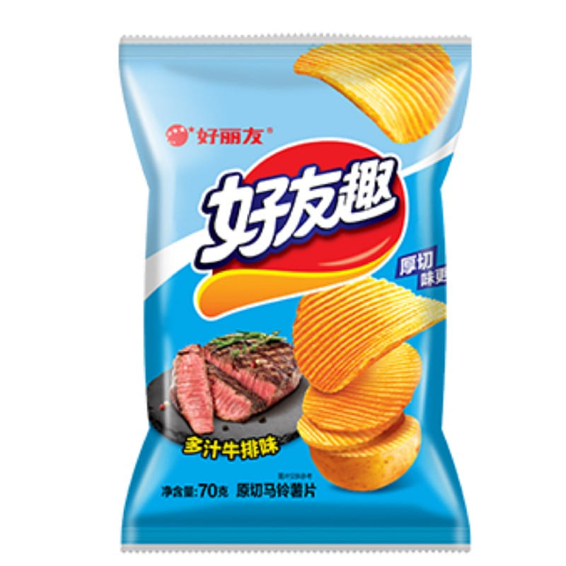 Orion juicy steak flavored chips 70 그램