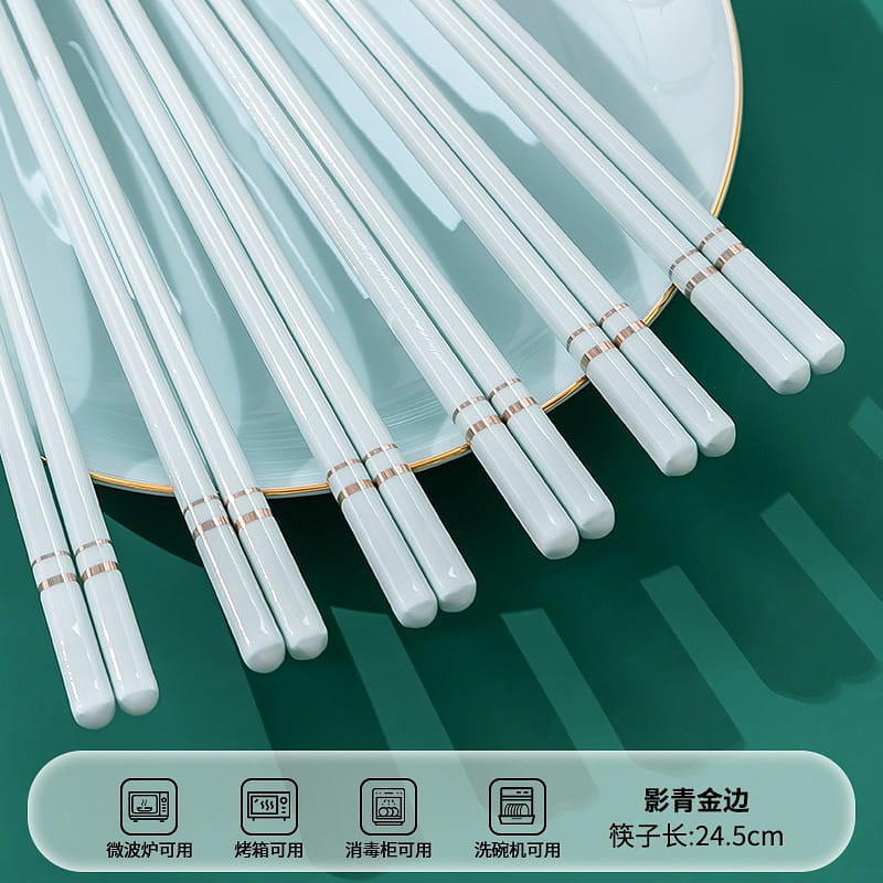 Ceramic chopsticks with green golden edges 1 each