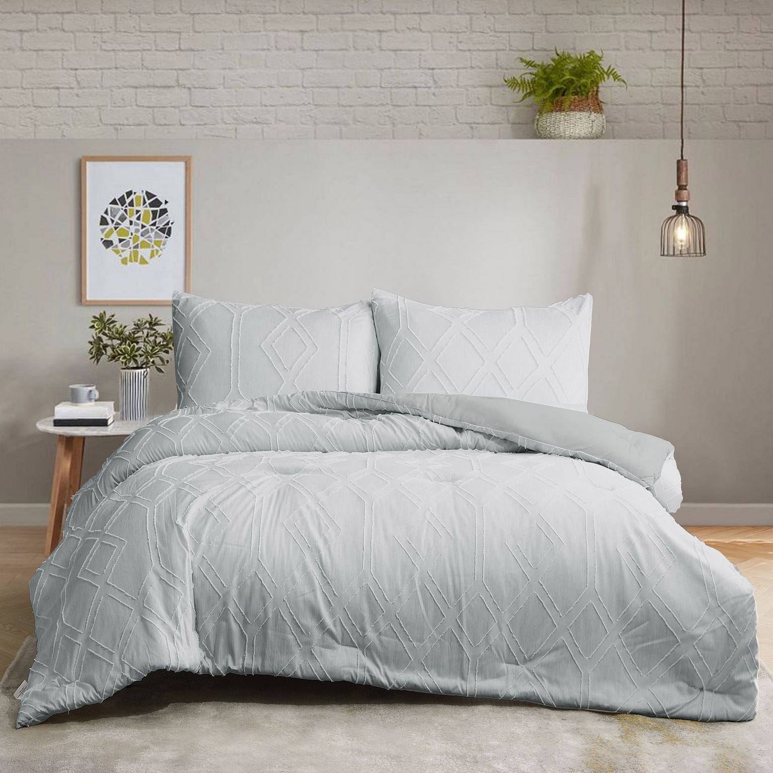 UNIKOME Clipped Premium Soft Bedding Set All Season Comforter Gray Full/Queen 1 개