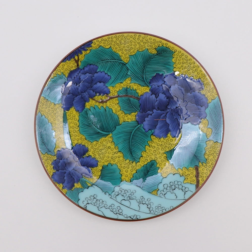 Kutani Ware Handmade Main Plate (Blue peony, 5.90" x 5.90") Made in Japan 1 ส่วน