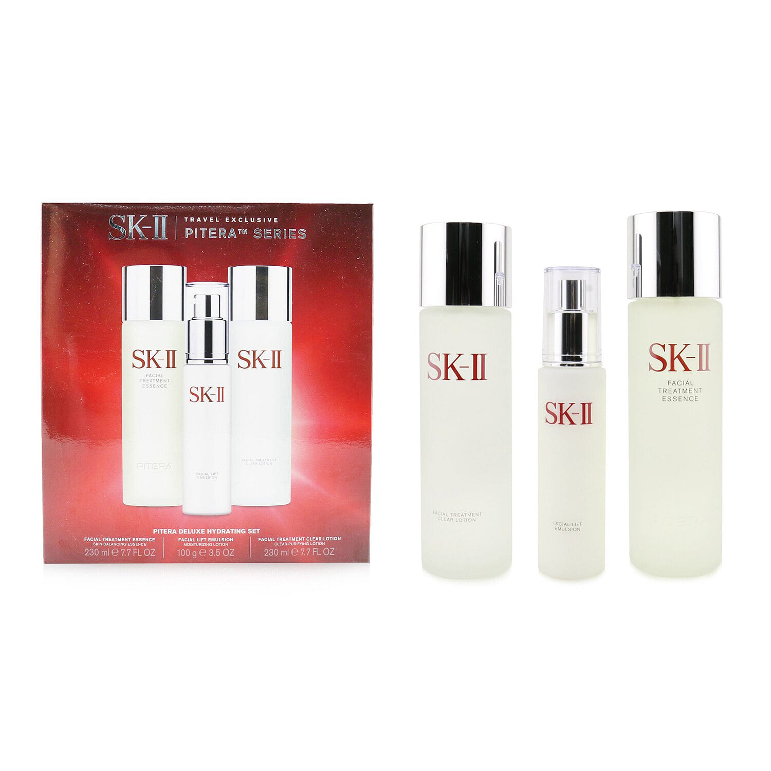 SK II Pitera Deluxe Hydrating  3-Pieces Set: Facial Treatment Essence 230ml + Facial Lift Emulsion 100g + Facial Treatment Clear Lotion 230ml 3pcs 3 each