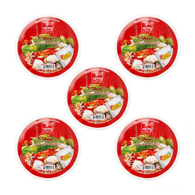 Vifon Asian Style Hot and Sour Seafood Instant Noodle Bowl pack of 5 1 개