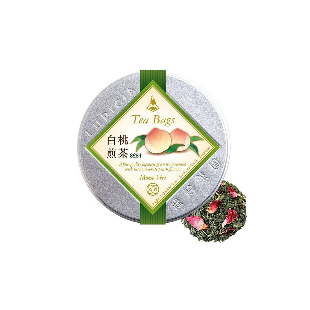 JAPANESE Lupicia White Peach Sencha Tea Bags Standard Design Label Can, 1 piece 1 케이스