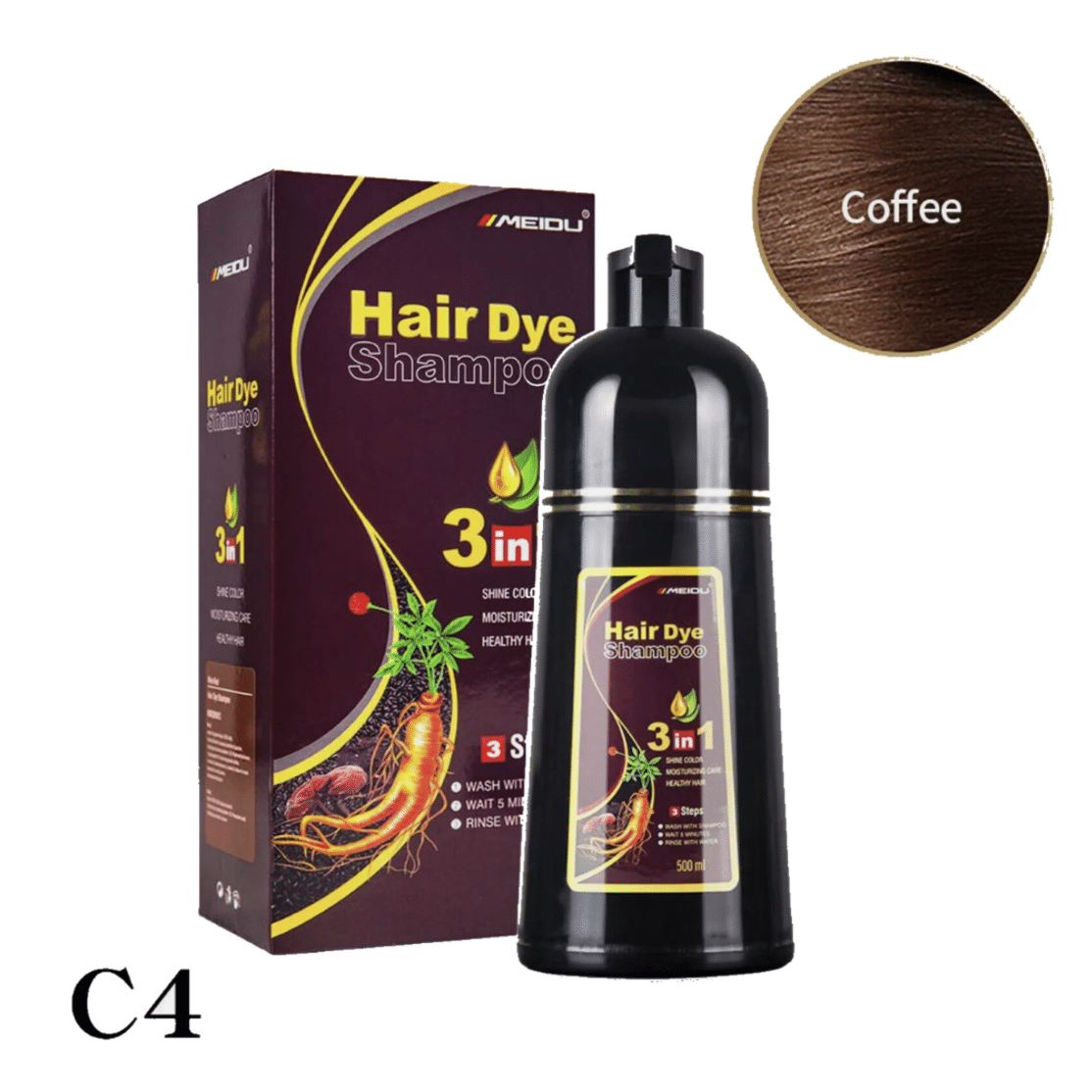 Meidu 3-in-1 Hair Dye Shampoo Coffee Brown 500ml 500 밀리리터