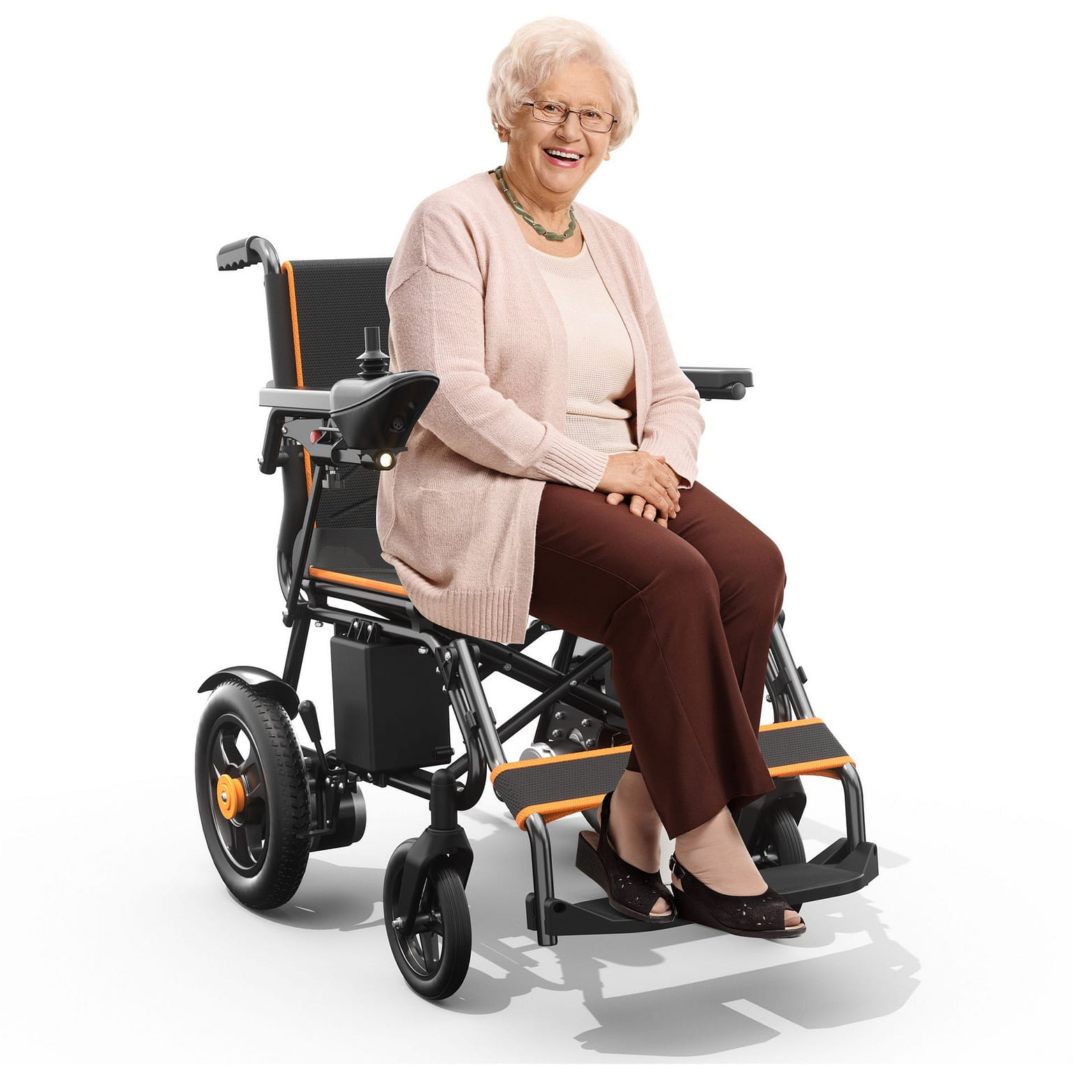 KERDOM Foldable Electric Wheelchair, Powerful Motor, 360 Joystick, Orange Design 73 ポンド