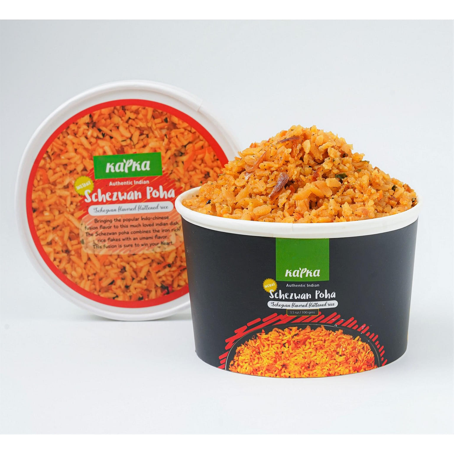 Kapka Schezwan Poha Vegan Indian Cups-Ready to Eat-Just Add Hot Water-Non GMO 3.5 온스