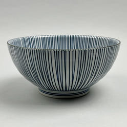Made-in-Japan Shima Sanuki Soba Udon Noodle Navy Stripes Bowl, 7.25" dia. 32 oz 1 each