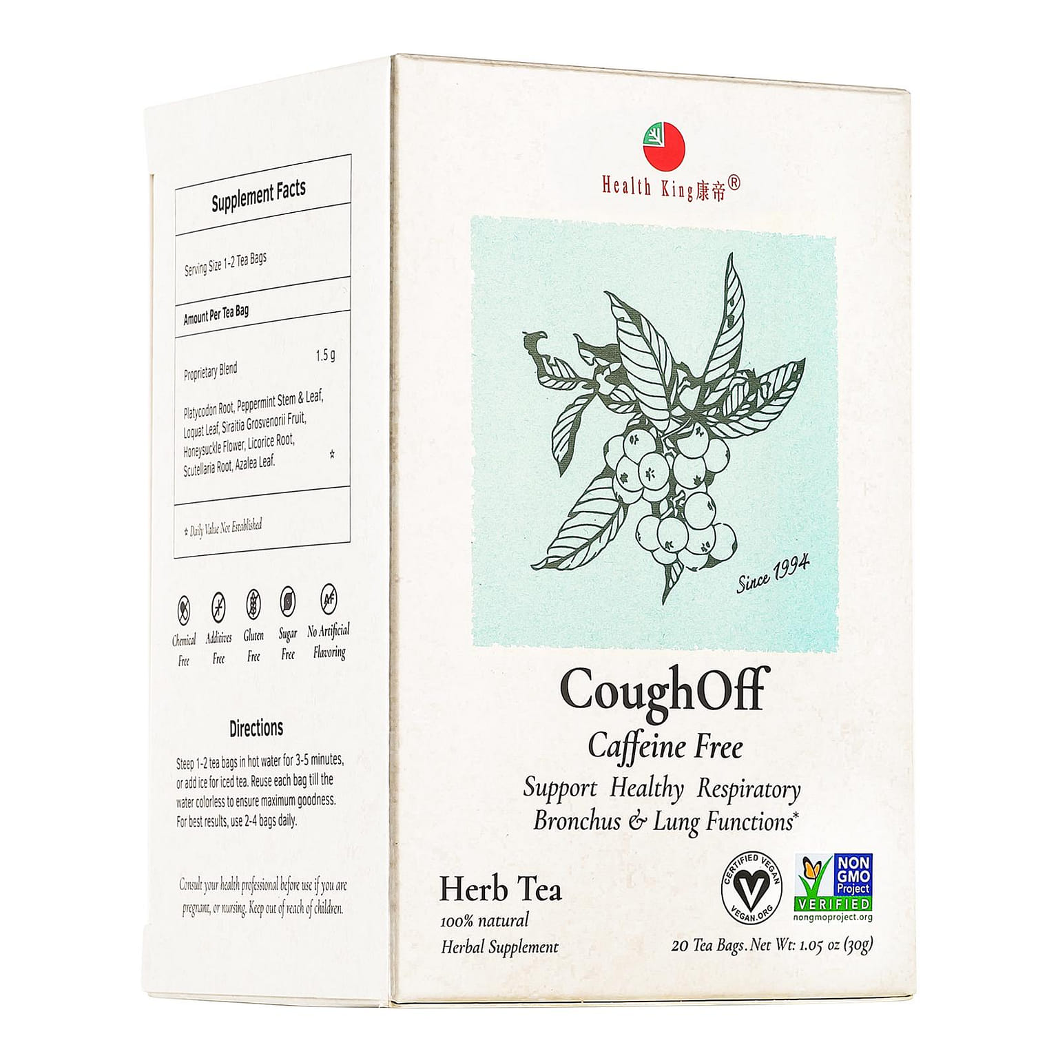 Health King CoughOff Herb Tea - Support Healthy Upper Respiratory(Caffeine Free) 1.05 온스