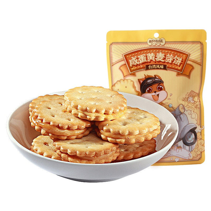 【 Three squirrels _ Salted Egg Yolk Malt Cake 108g/ bag 】 Sandwich cookies 108 그램