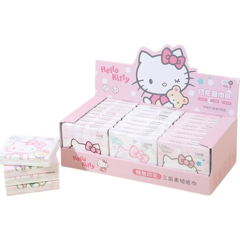 【中國直郵】 FOXTAIL 三麗鷗印花紙巾 便攜 粉色-凱蒂貓-1盒含24包*|預計到達時間3-4周 1 盒