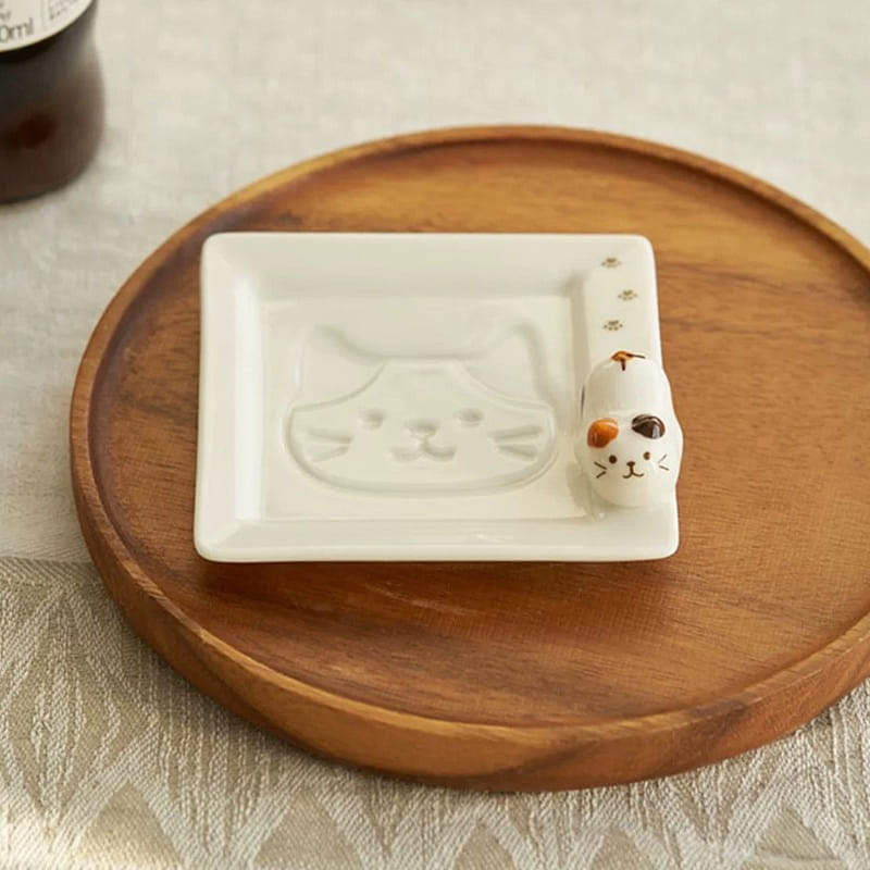 Japanese Cute 3D Cat Saucer Dish Sushi Dessert Plates White 1 개