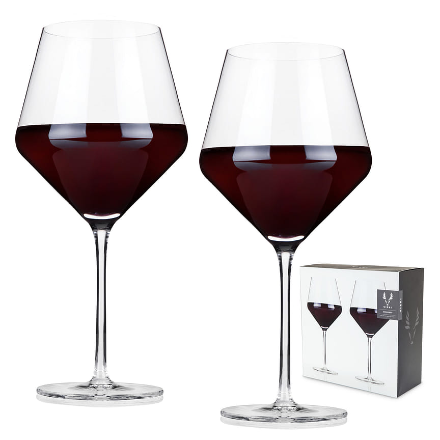 Viski Angled Crystal Burgundy Glasses