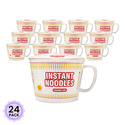 Ceramic Instant Noodle Bowl with Lid, Red 1 count*24 pack