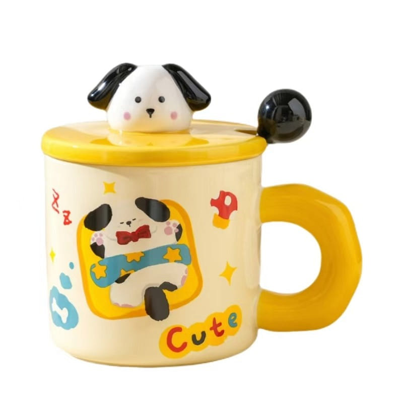 Gorgeous Ins Style Ceramic Mug With Lid Cute Couple Mc- Sleeping puppy Mode 1PC 1 개