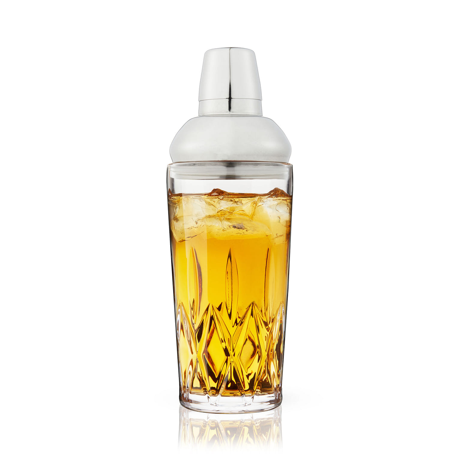 Viski Admiral Cocktail Shaker - Cut Crystal Tumbler with Stainless Steel Cap and Strainer - Dishwasher Safe 25oz Set of 1 25 oz