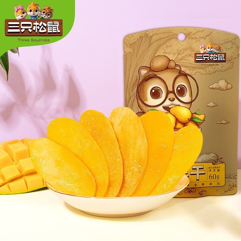 Three squirrel mangoes Dried Thai style snack food candied fruit Preserved fruit 60 กรัม