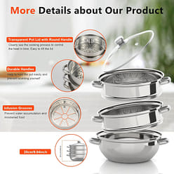 3-Tier Stainless Steel Steamer, Meat Vegetable Cooking Steam Pot Kitchen Steamer 1 each
