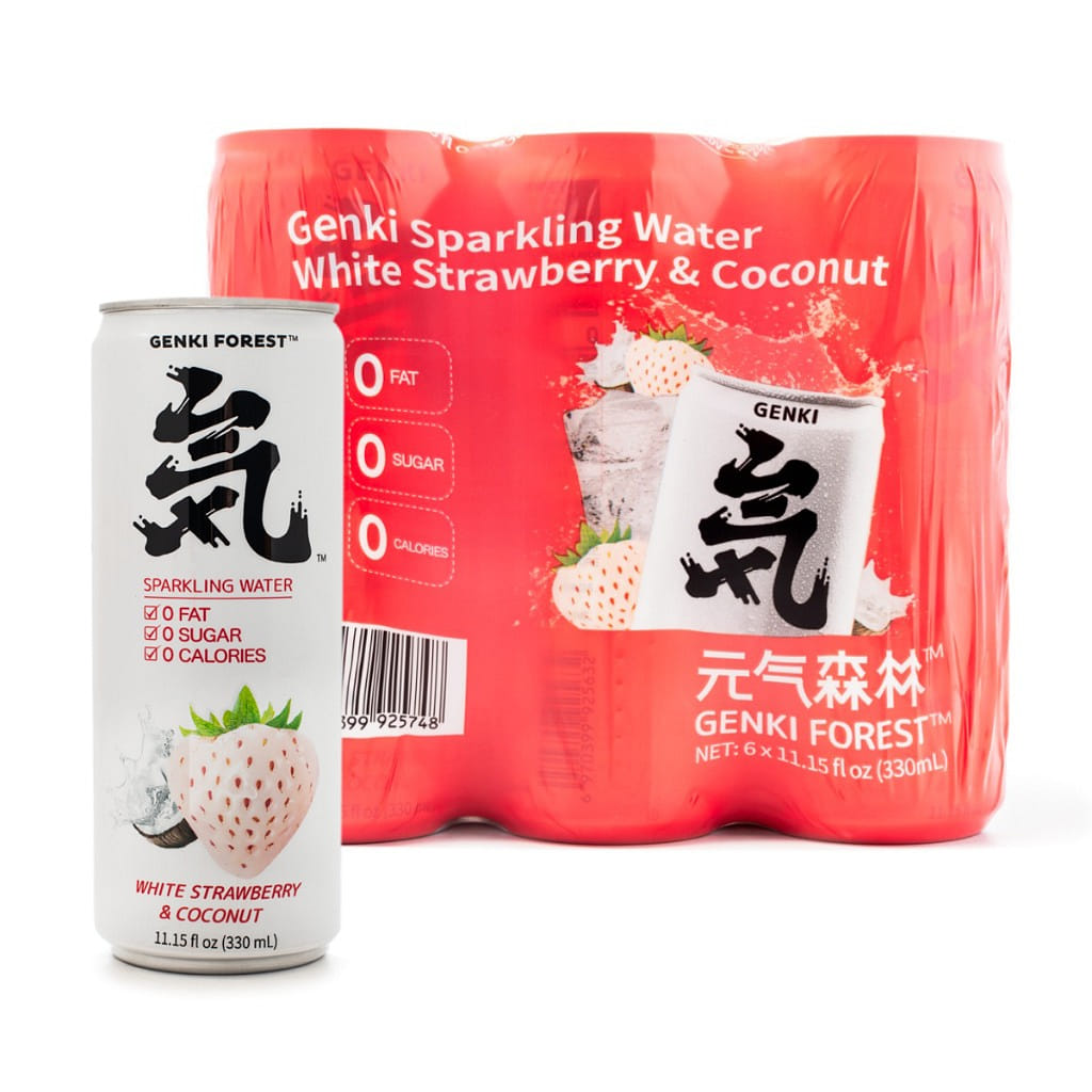 Genki Forest Sparkling Water, White Strawberry & Coconut Flavor 6pk 1980 มิลลิลิตร