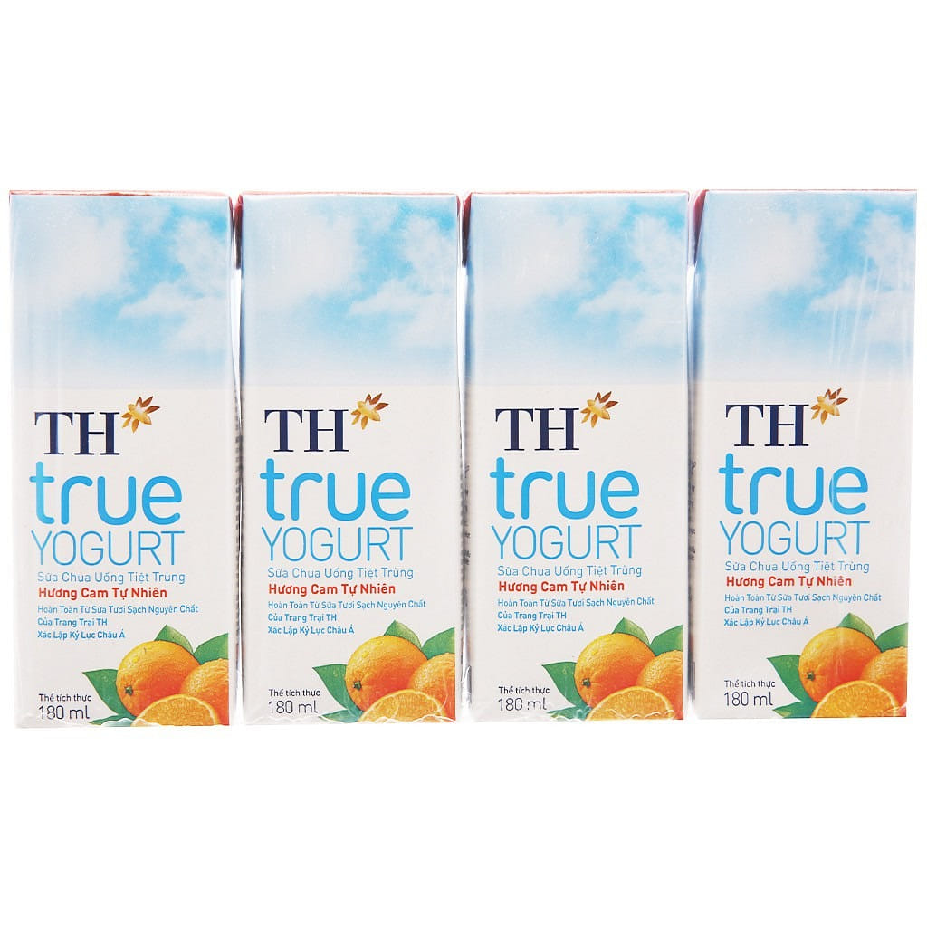 Sữa Chua Uống Tiệt Trùng TH True Yogurt milk Hương Cam 180ml (4 Hộp) 180 ml
