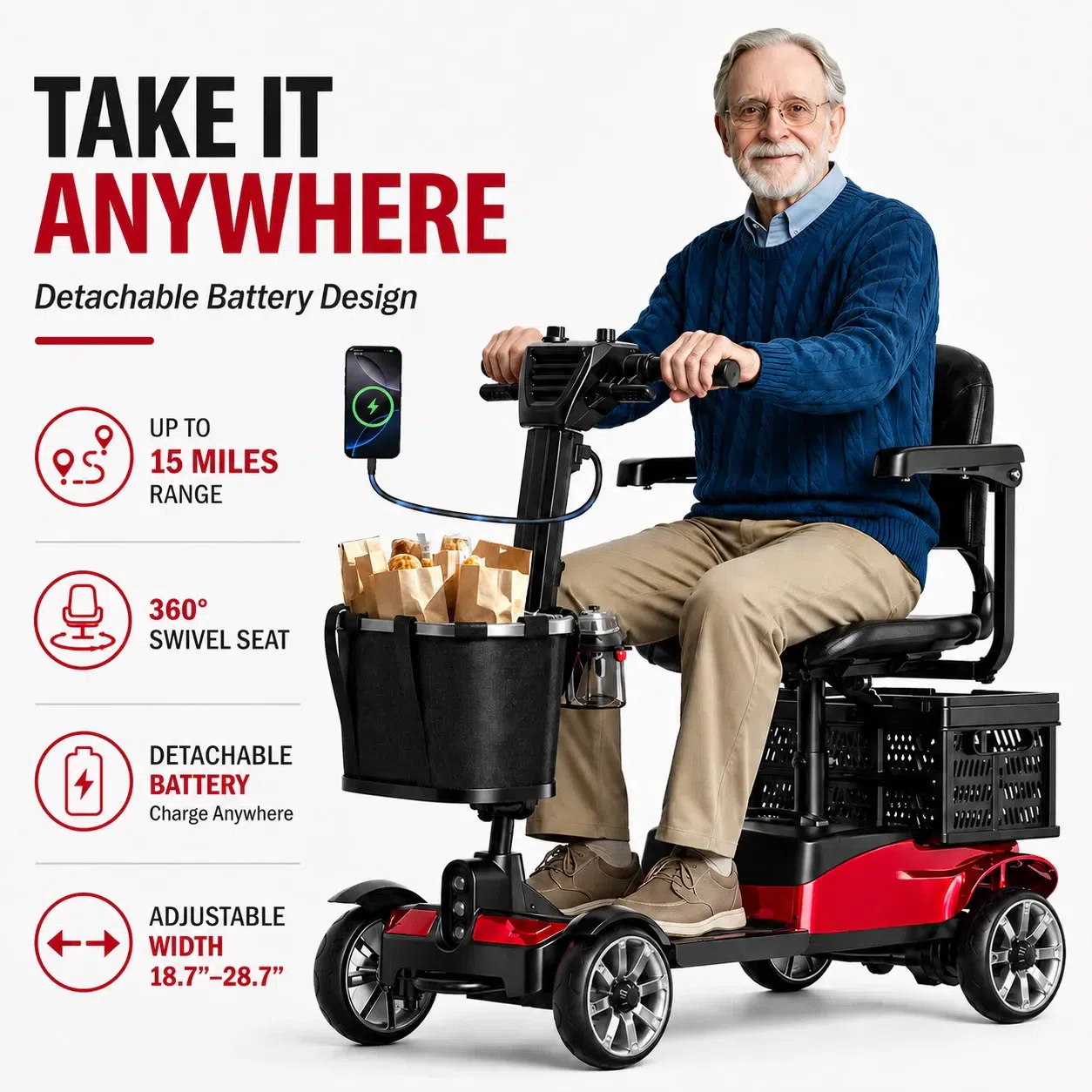 4 Wheel Mobility Scooter for Adults Seniors 350W E 1 box