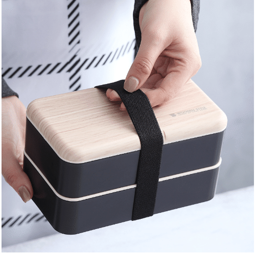 Black Japanese Style Double-layer Lunch Box Plastic