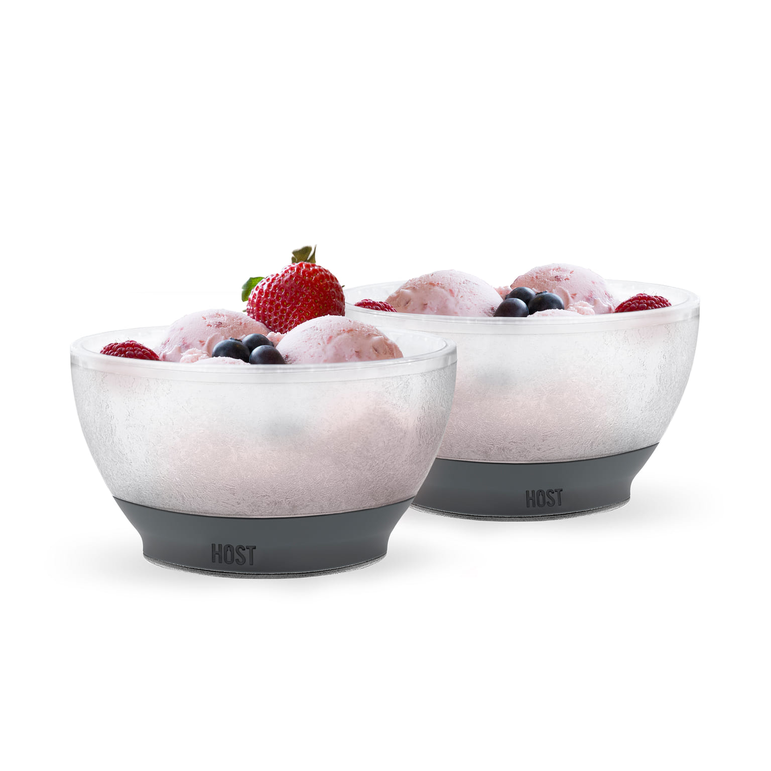 Host Ice Cream Freeze Bowl, Set of 2 Double Walled Insulated Freezer Gel Chiller Kitchen Accessory for Dessert, Dip, Cereal, with Comfort Silicone Grip, Plastic, Grey 18 온스