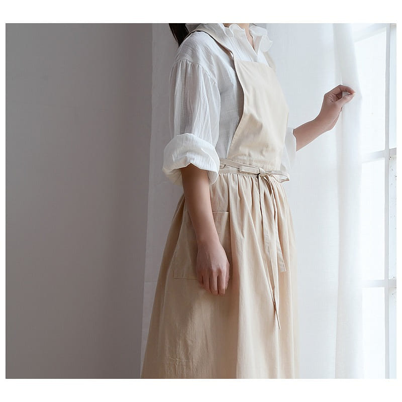 BIGBOWL 100% Cotton Water-Proof Natural Apron X-type With Pocket Beige 1 개입