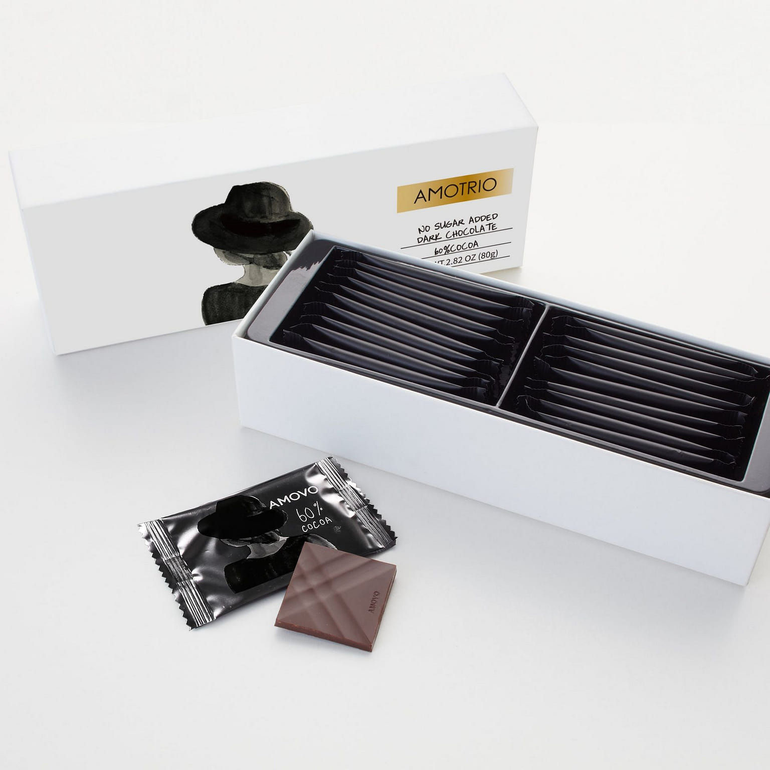 AMOTRIO 60% Sugar-Free Couverture Dark Chocolat, 22 Ct, Delivered with Ice Packs 80 กรัม