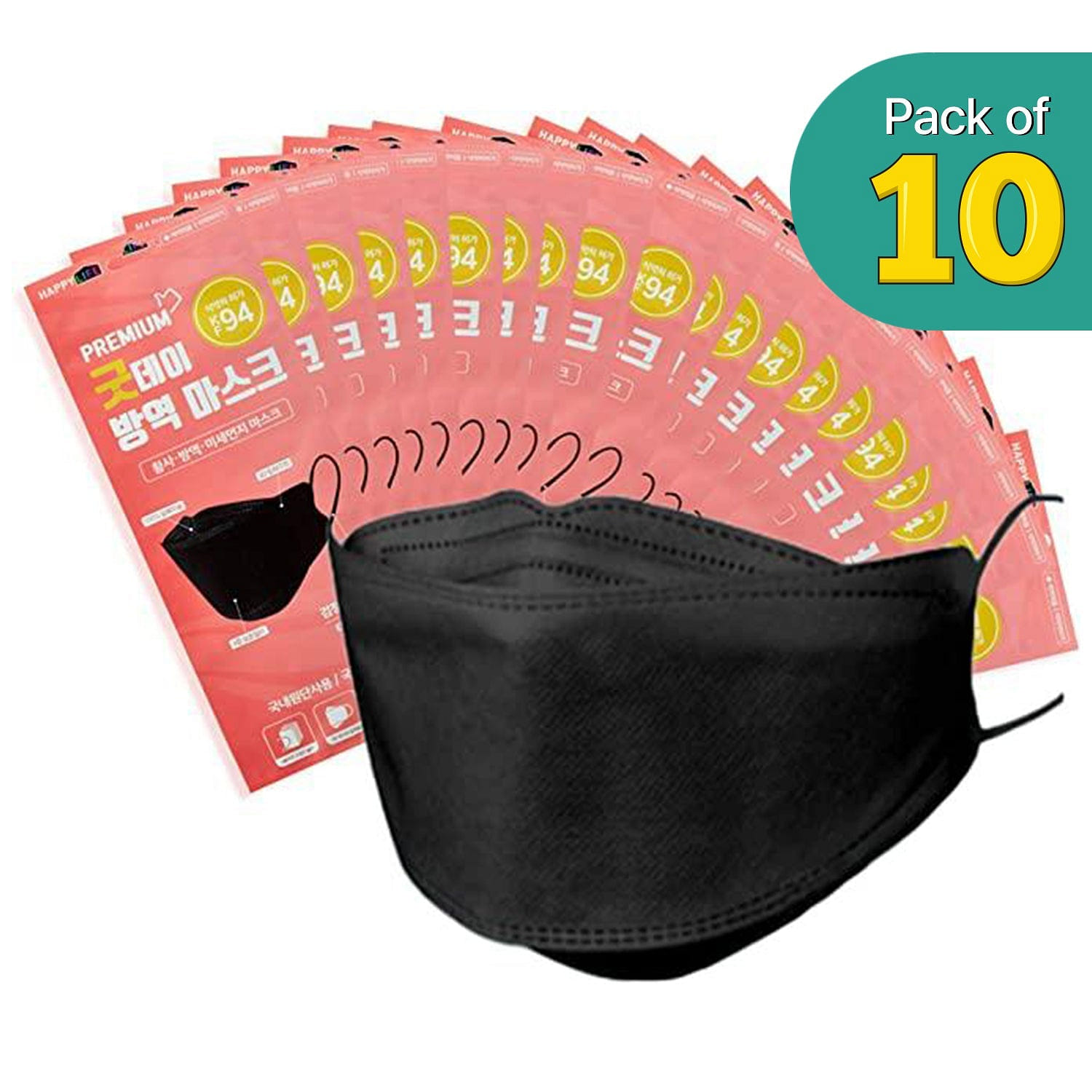 [10PCS] Happy Life KF94 BLK Mask | Made in Korea 4 온스