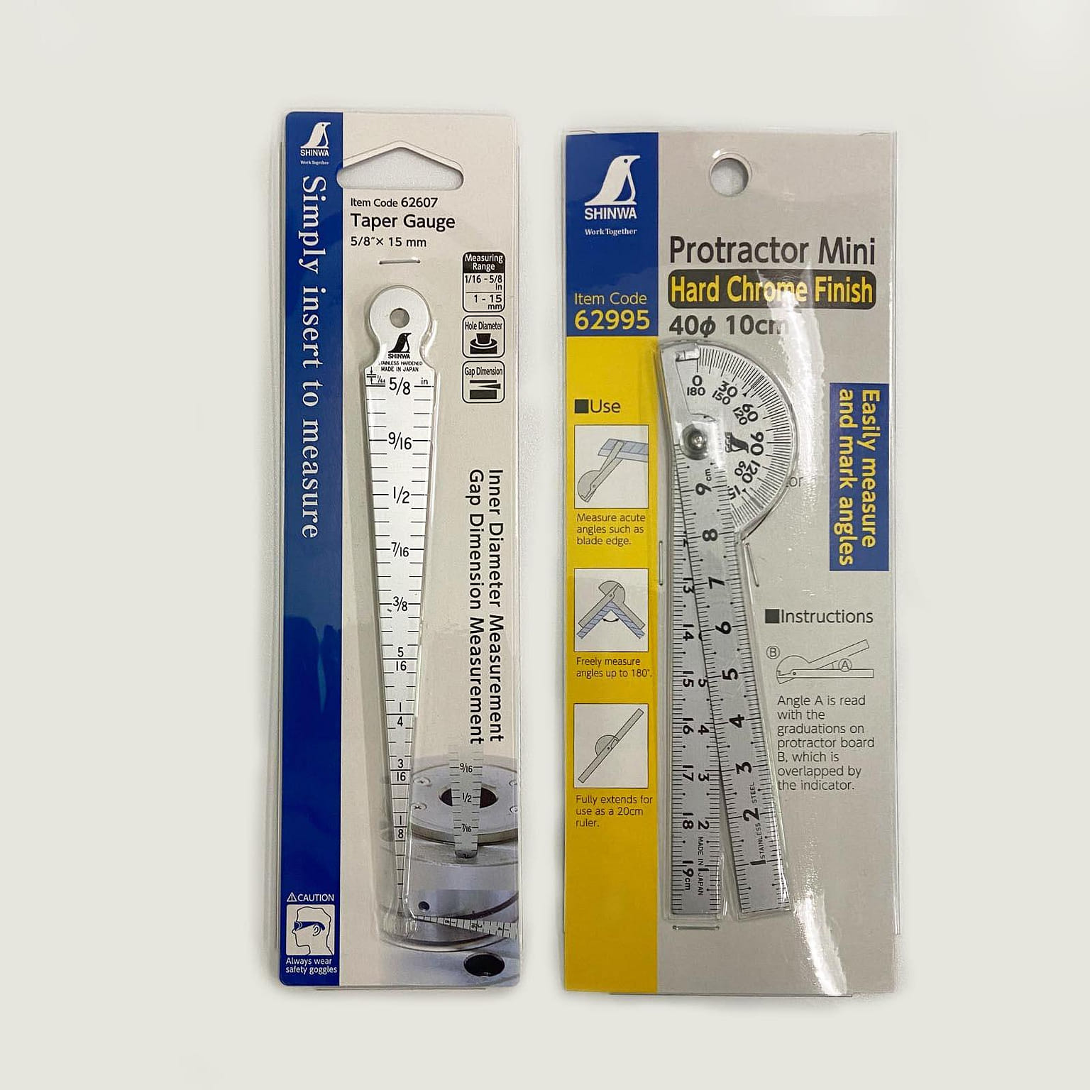 Shinwa Taper Gauge 5/8"×15mm 1PC and Protractor Hard Chrome φ40 10 cm 1PC 1 phần