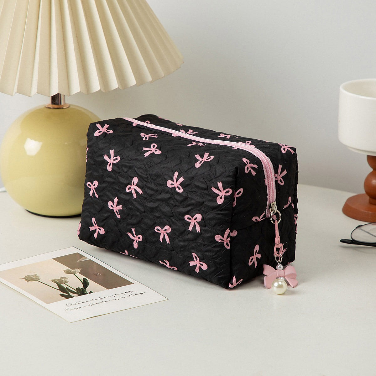 Bow Makeup Bag Black Pink Bow Pillow Bag 1 개