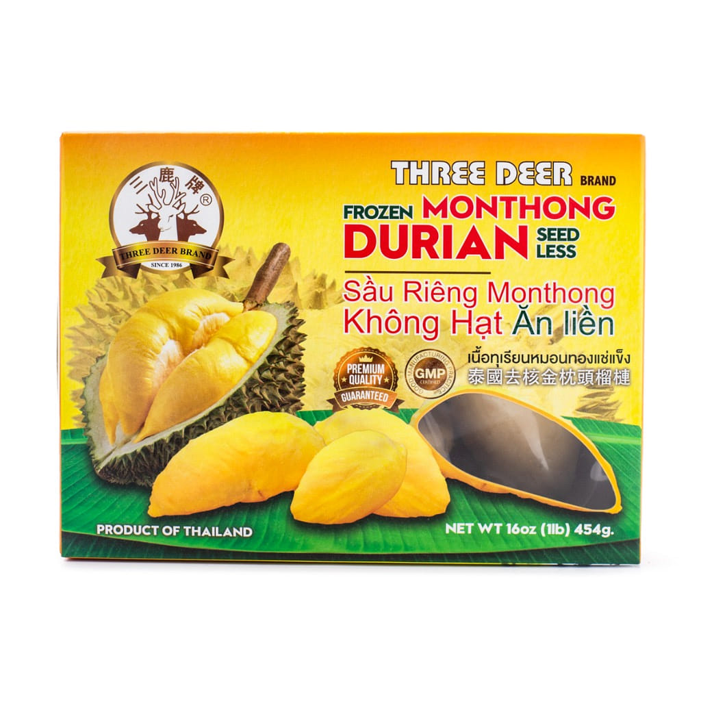 Three Dear Brand Seedless Monthong Durian, Frozen 1 lb