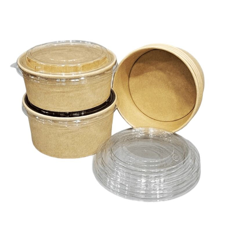 Disposable Round Paper Kraft Bowls with Lids 33oz 50 each