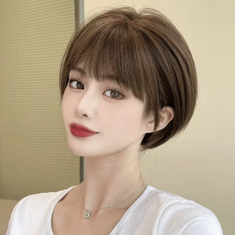 Short hair, air bangs, wavy hair, mocha brown 1 ส่วน