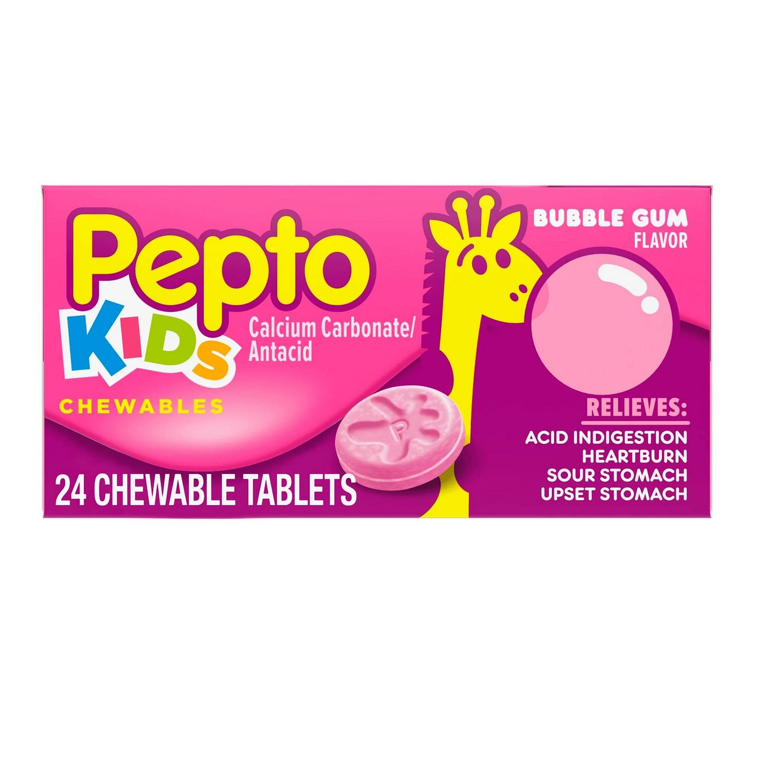 Pepto Kids Chewables Antacid Bubble Gum 24ct 1 each