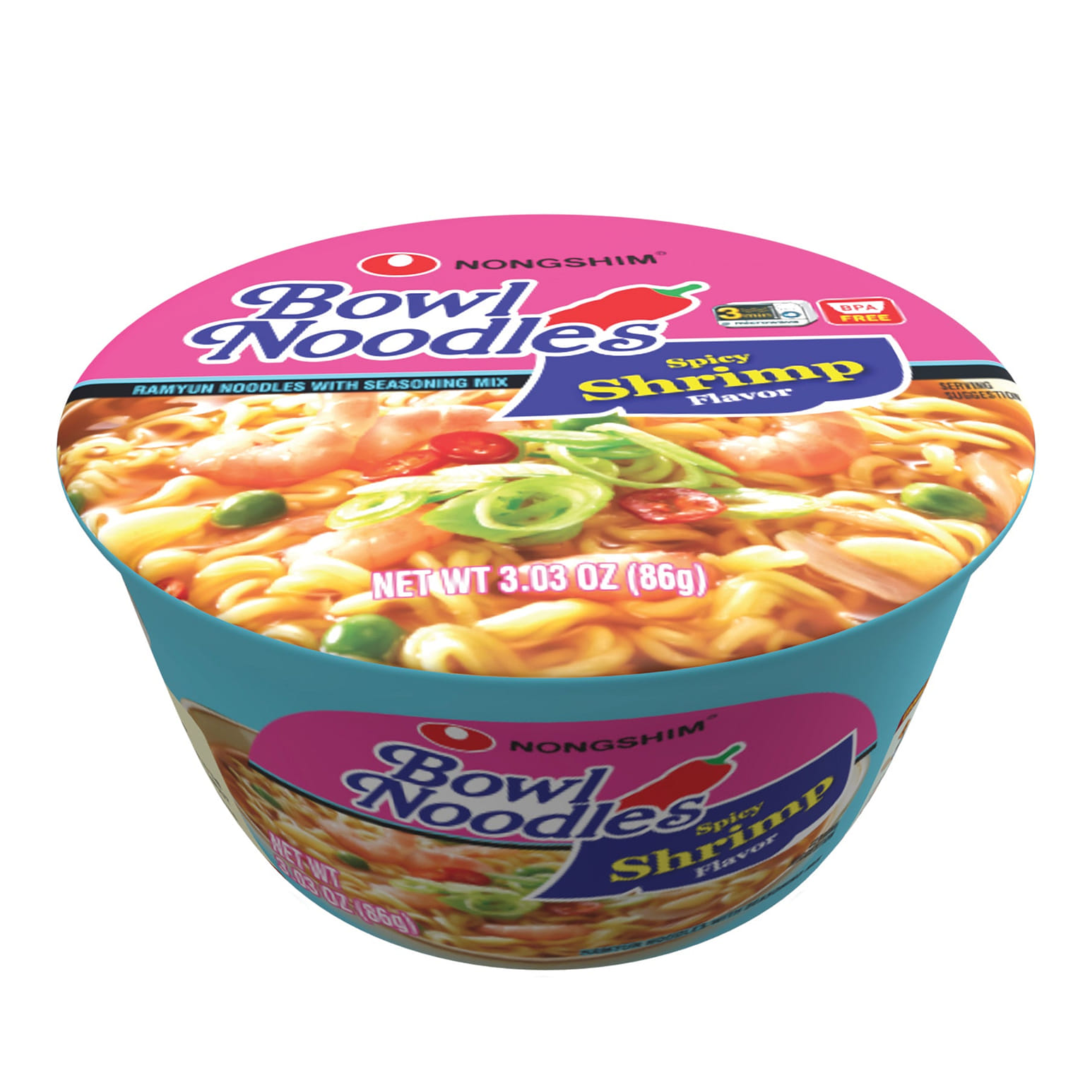 Nongshim Bowl Noodle, Spicy Shrimp, 6 Pack 1 each