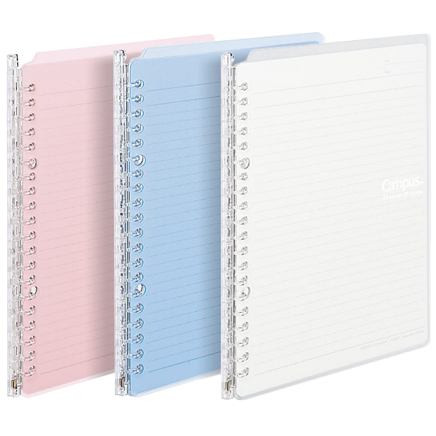 KOKUYO Ring Light Pink/Blue/Transparent Binders 3 개입
