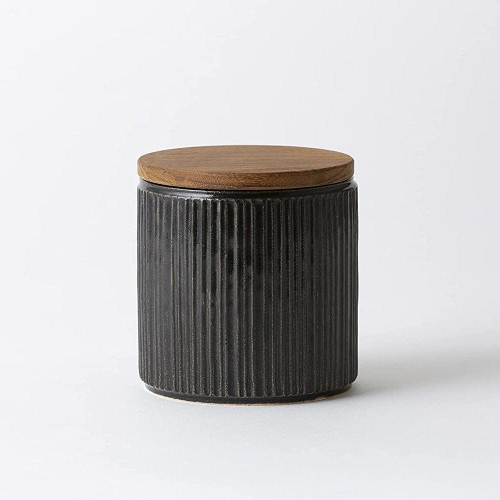Mino Ware Ceramic Storage Jar Canister with Wooden Lid Black 1 ส่วน