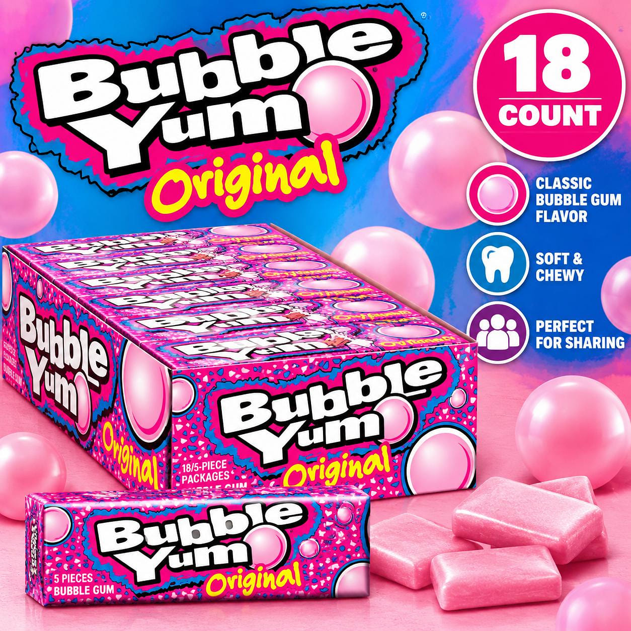 Bubble Yum Original Bubble Gum 5pc 18ct 1 each