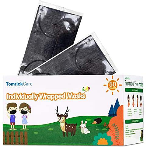 Black Kids Disposable Face Mask , 3 Ply Filter Protection , Individually Wrapped 50 개입