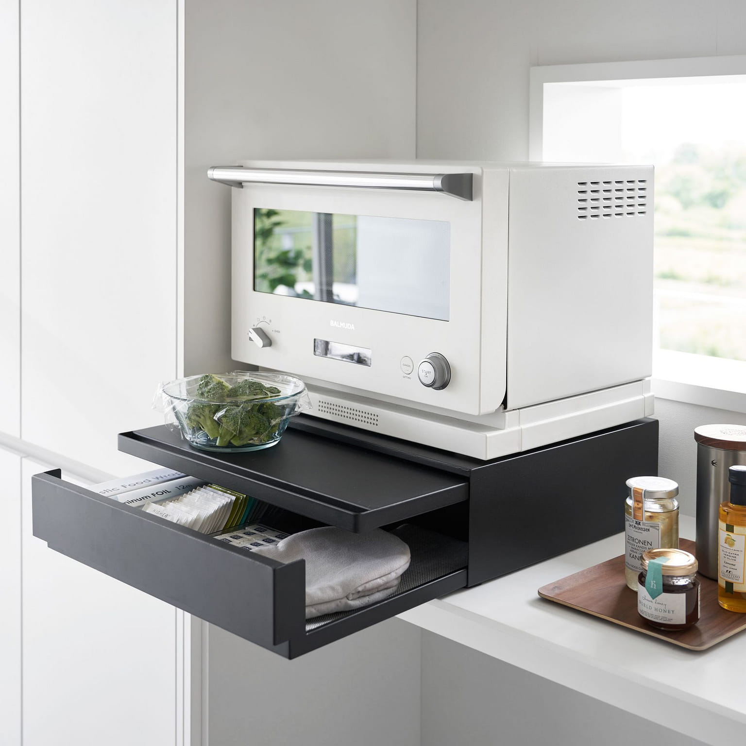 Countertop Drawer with Pull-Out Shelf Steel Black 1 個