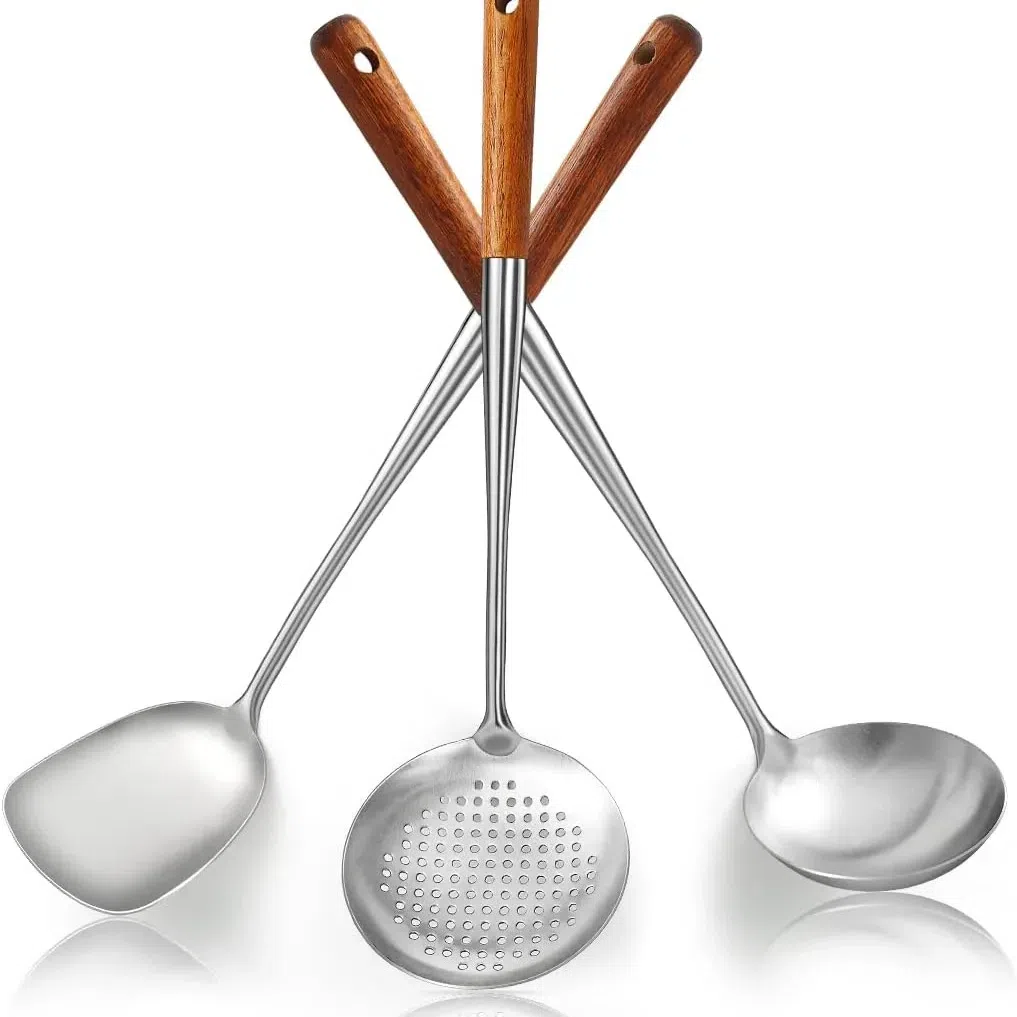 Wok Spatula Set 17", Heat Resistant Wood Handle 3 count