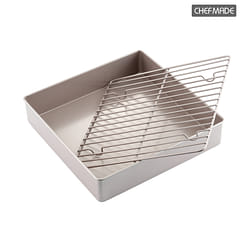 CHEFMADE Roasting Pan with Rack,11-Inch Square Deep Dish Cake Pan with Wire Rack 1 each