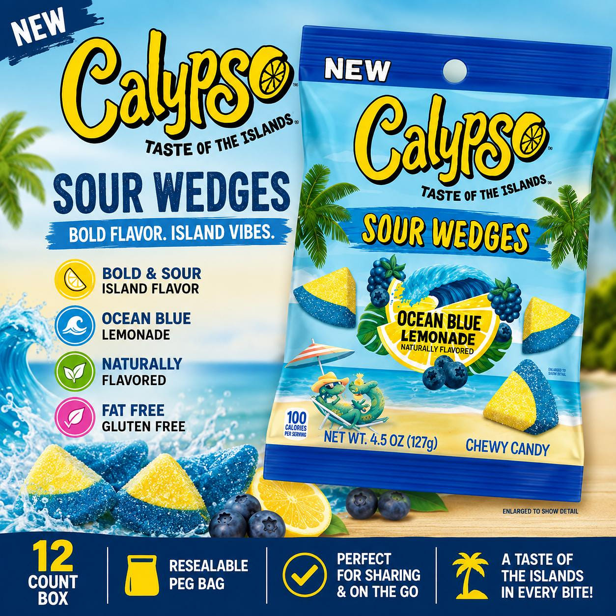 Calypso Sour Wedges Ocean Blue Lemonade 12ct 1 each